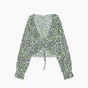 Zara Green and Black Paisley Blouse